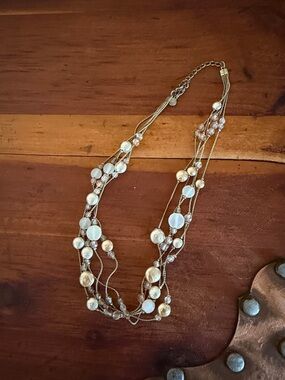 Multi-Strand Gold Pearl & Crystal Necklace - Women Jewelry